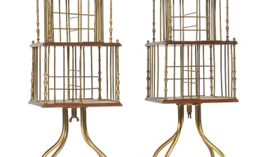 pair of early 20th century mahogany and brass revolving bookcases 